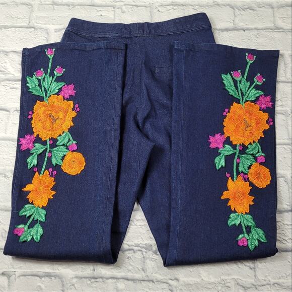 Adam Selman High Waisted Applique Open Seam Wide Leg Jeans size 4 - Picture 6 of 16